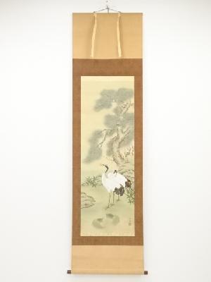 玉泉筆　松竹梅鶴亀　肉筆絹本掛軸